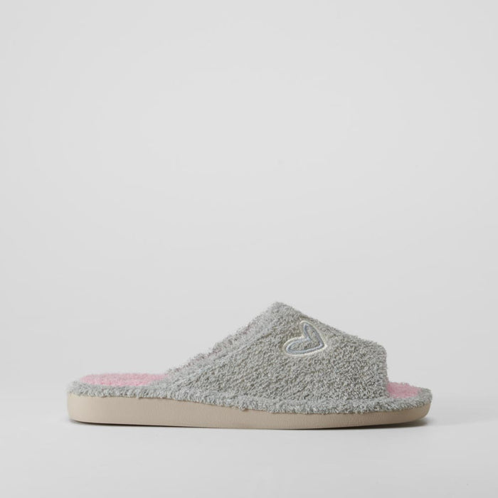 Zapatilla de casa abierta gris con corazón COMFEET