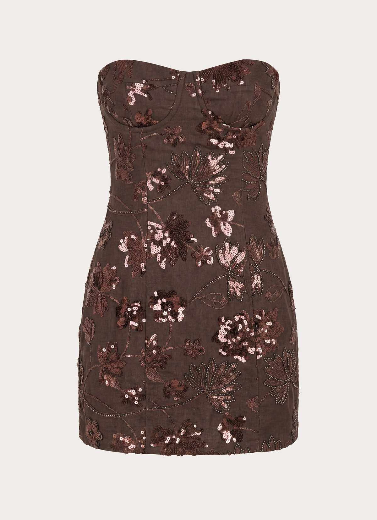 Akima Bustier Sequin Mini Dress - Chocolate