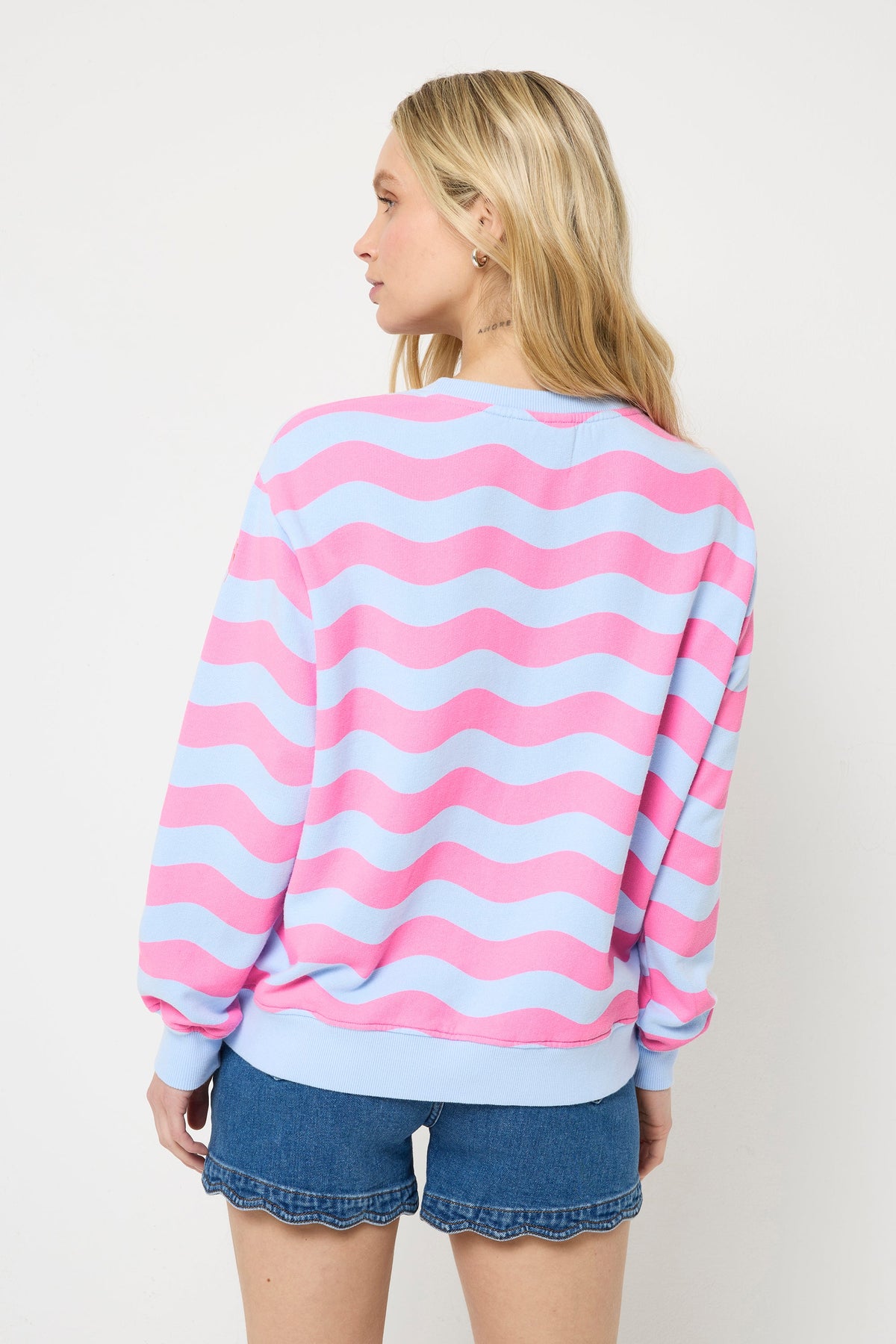 Pink Wave Stripe Oversized Sweatshirt