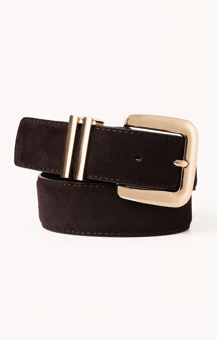 Billini Delta Belt ~ Dark Cacao Suede Leather Gold