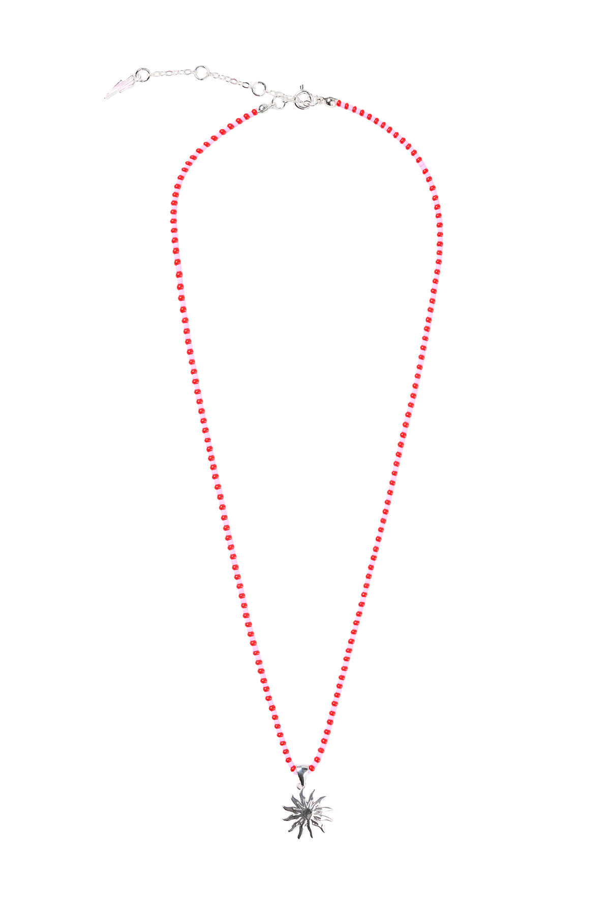 Red and Pink Bead Silver Sunstar Necklace