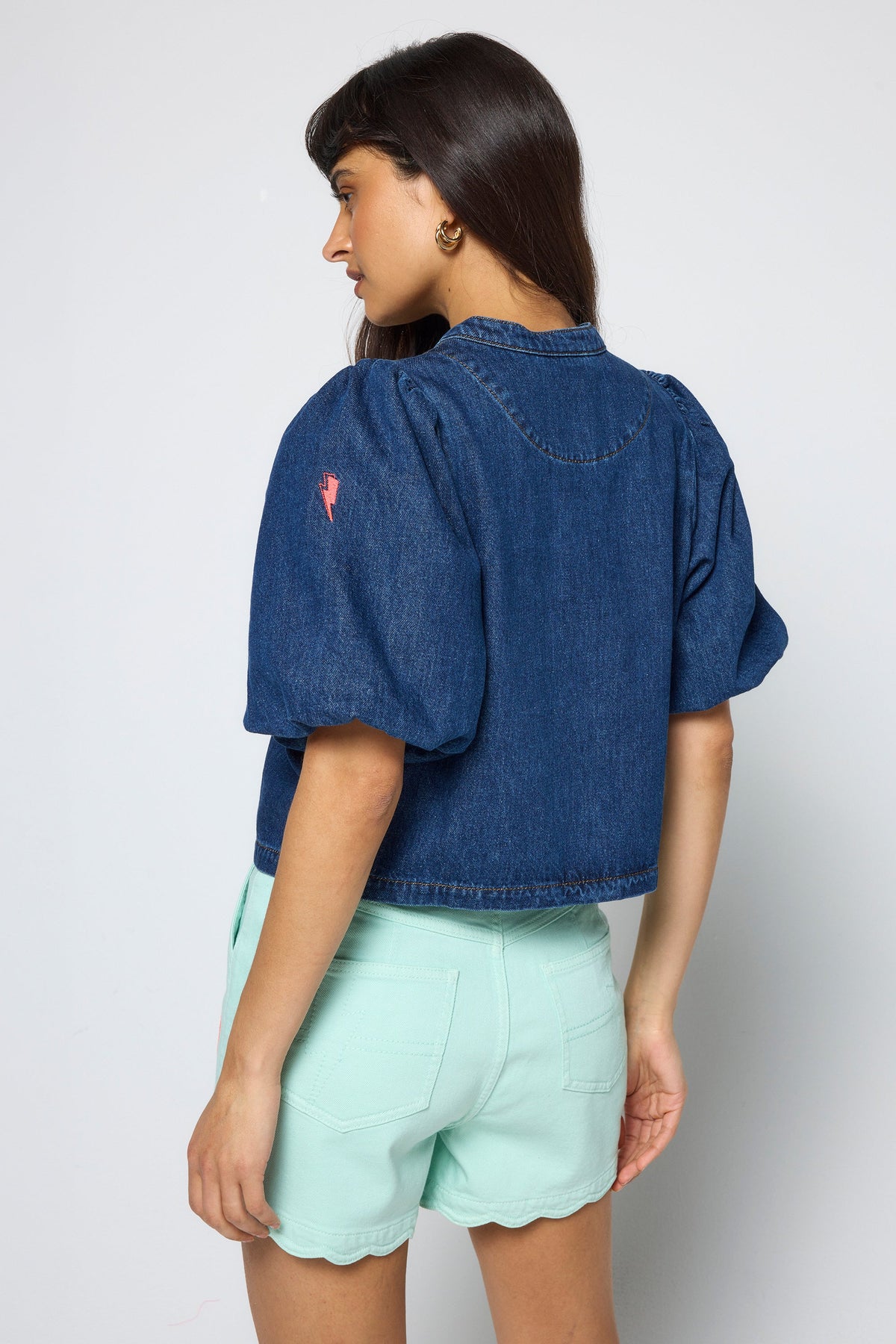 Indigo Boxy Puff Sleeve Denim Jacket