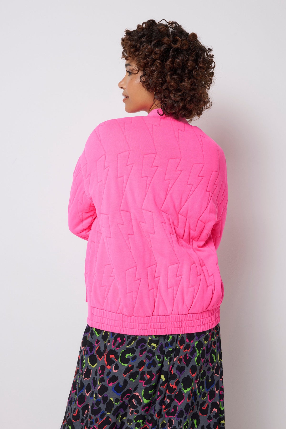 Neon Pink Lightning Bolt Regular Fit Quilted Bomber Jacket