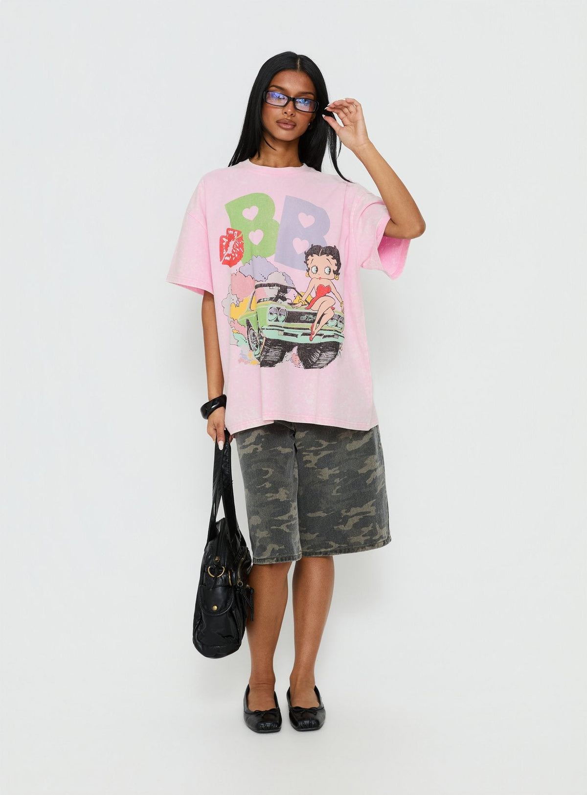 Betty Boop Speedracer Oversized Graphic Tee Washed Pink