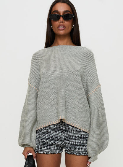 Baby I'm Back Knit Sweater Grey / Pink