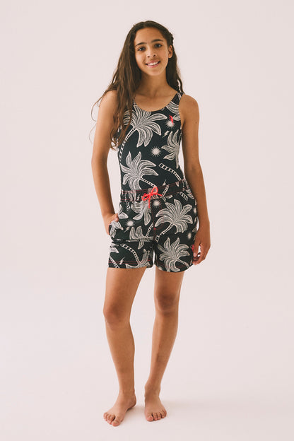 Kids Black with Off White Palm Spring Swimsuit
