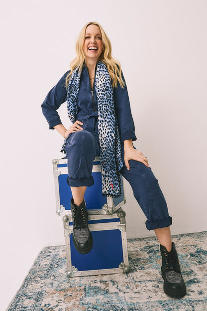 Scamp & Dude x Lauren Laverne White with Blue and Grey Cheetah Charity Super Scarf