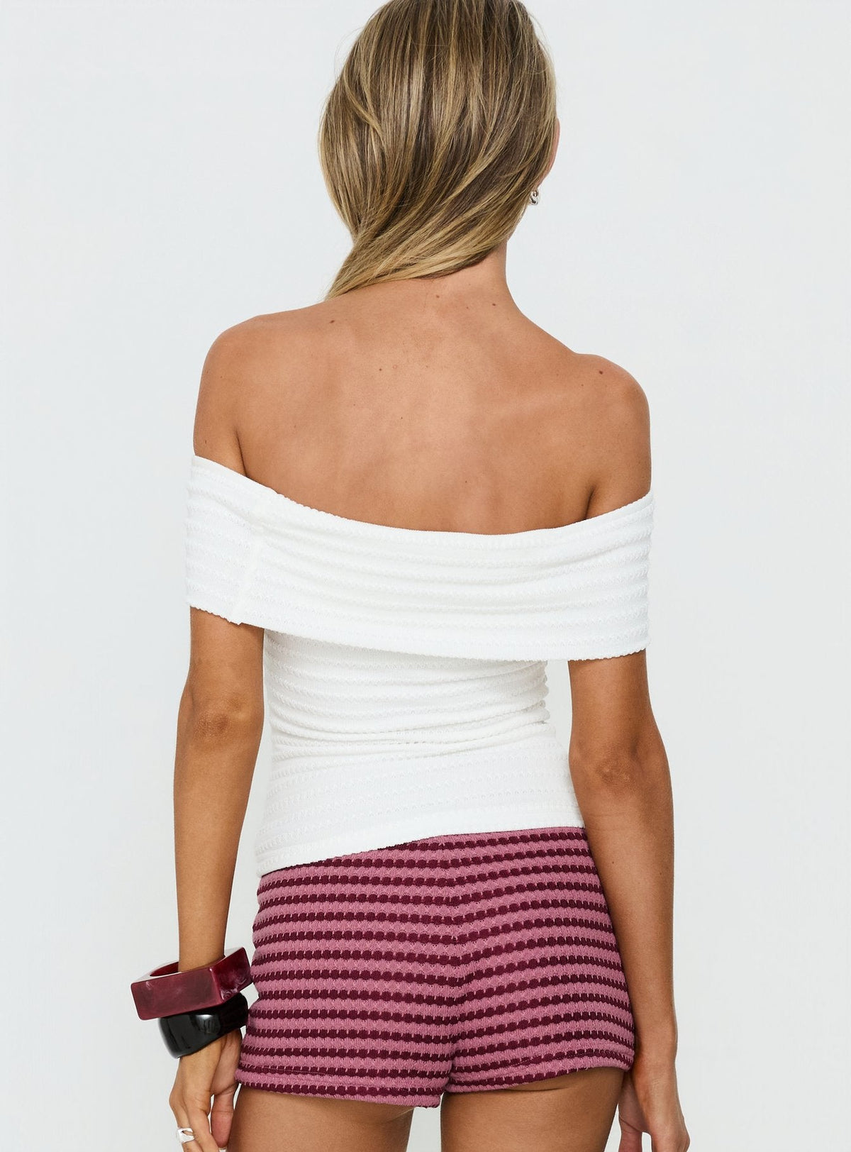 Ausha Off Shoulder Top White Stripe