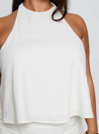 Aquaria Halter Linen Blend Top White Curve