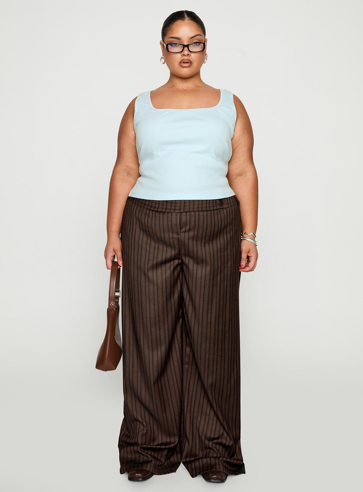 Baseline Square Neck Rib Tank Top Light Blue Curve