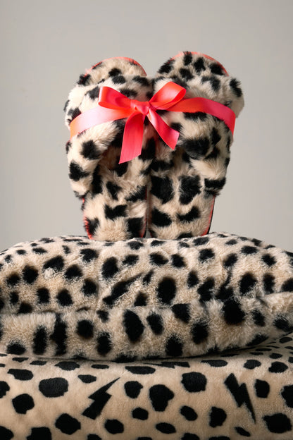 Cream with Black Cheetah Faux Fur Cushion Cover