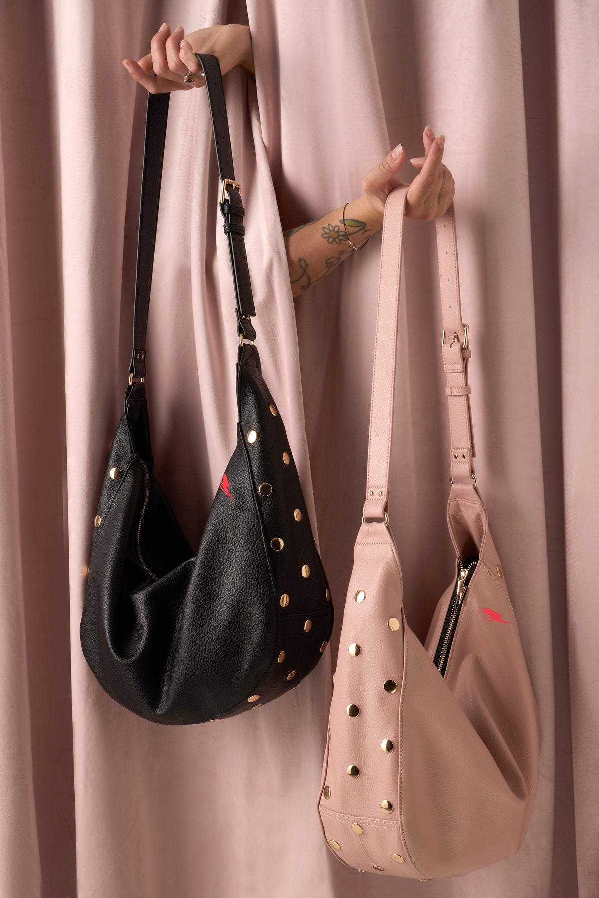 Black Studded Slouch Bag