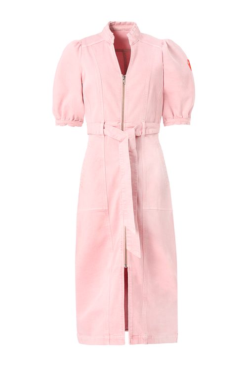 Pink Zip Detail Denim Dress