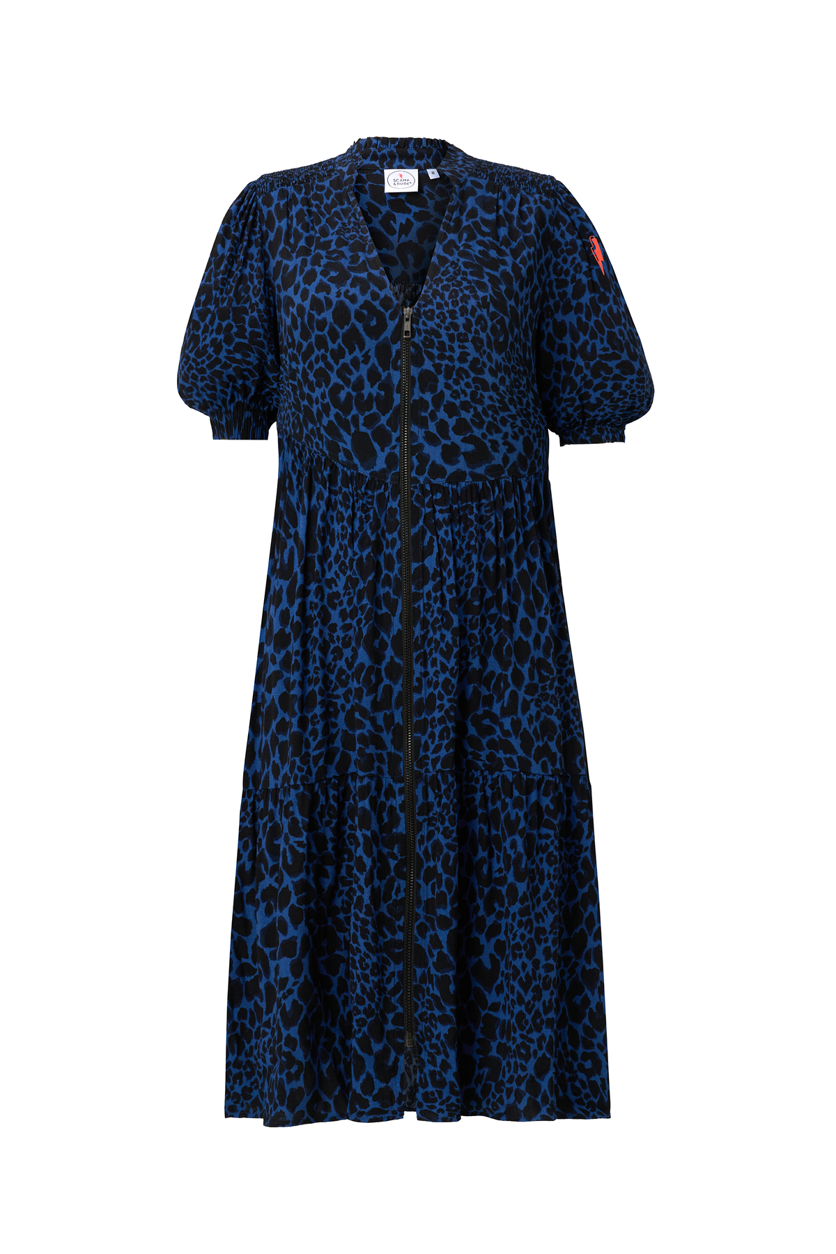 Navy with Black Rock and Roll Leopard Zip Detail Tiered Short Dress