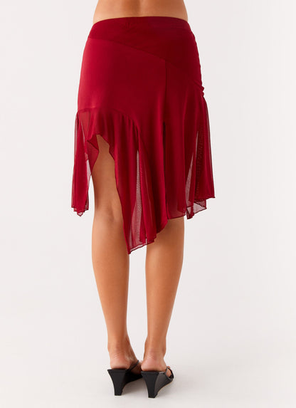 Anthea Mesh Midi Skirt - Red