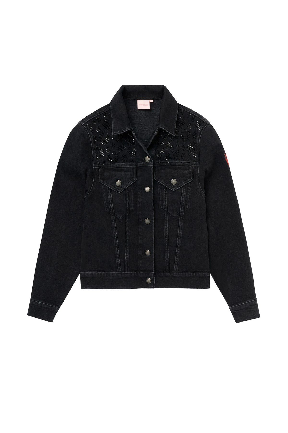Washed Black Embellished Leopard Denim Jacket