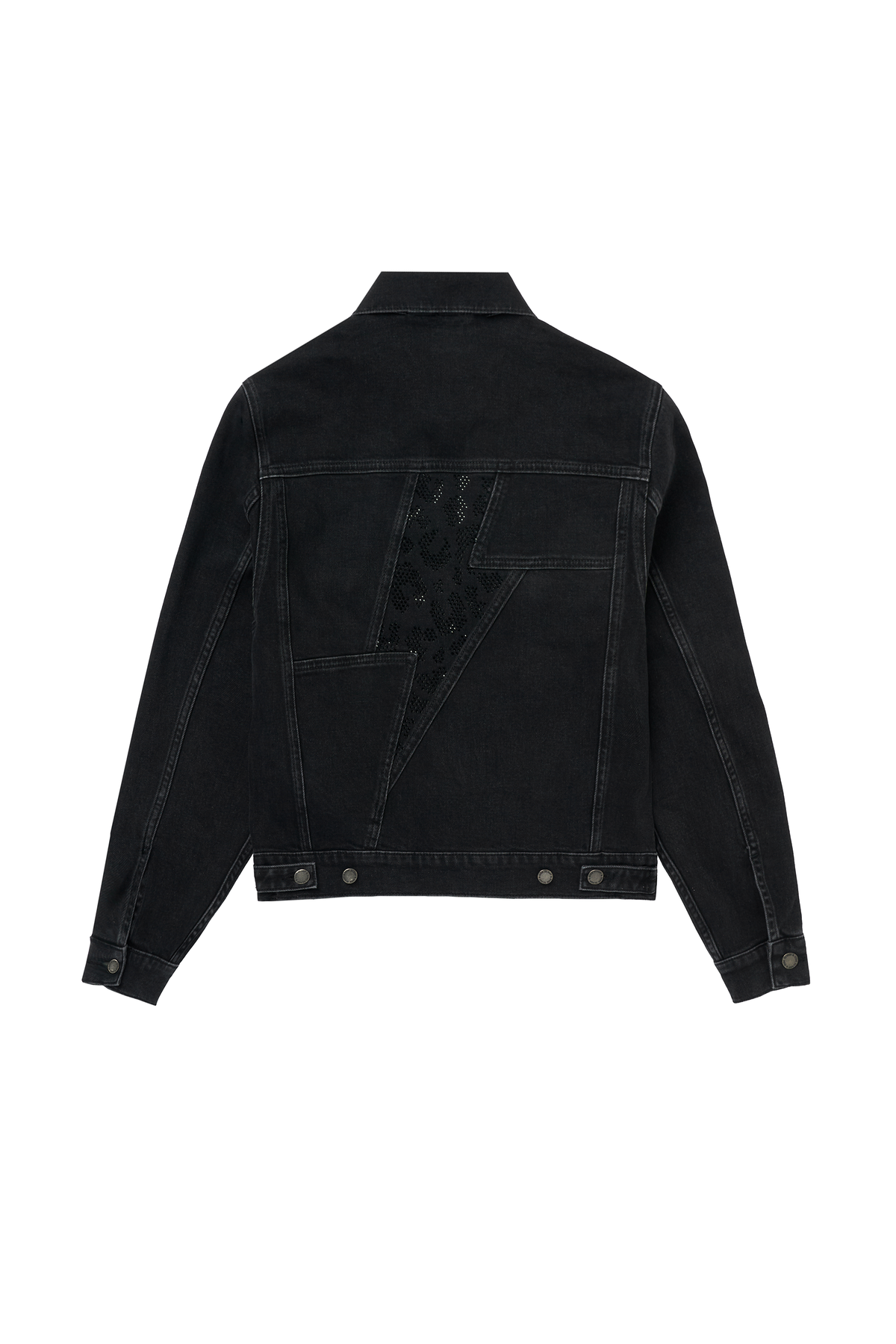 Washed Black Embellished Leopard Denim Jacket