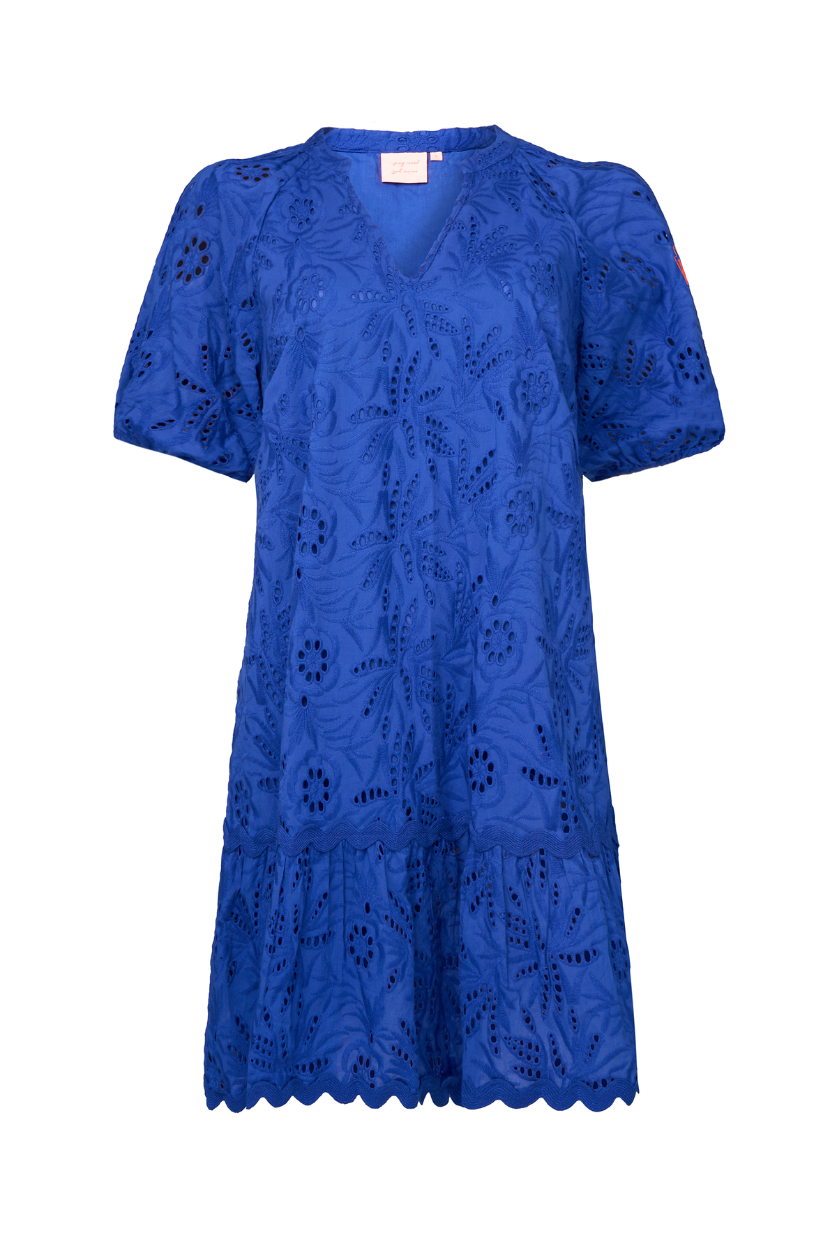 Blue V-Neck Broderie Short Dress