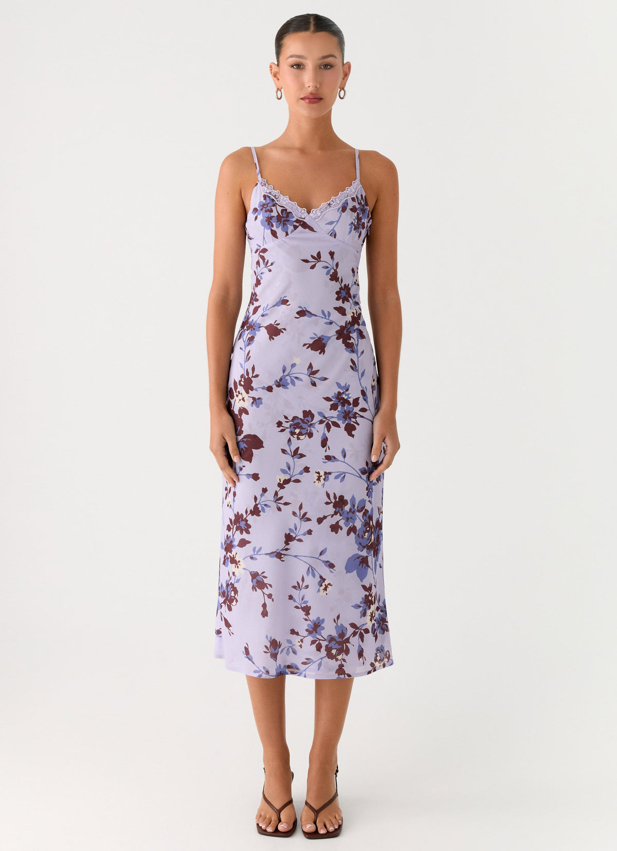 Bluma Lace Trim Midi Dress - Antique Lilac Floral