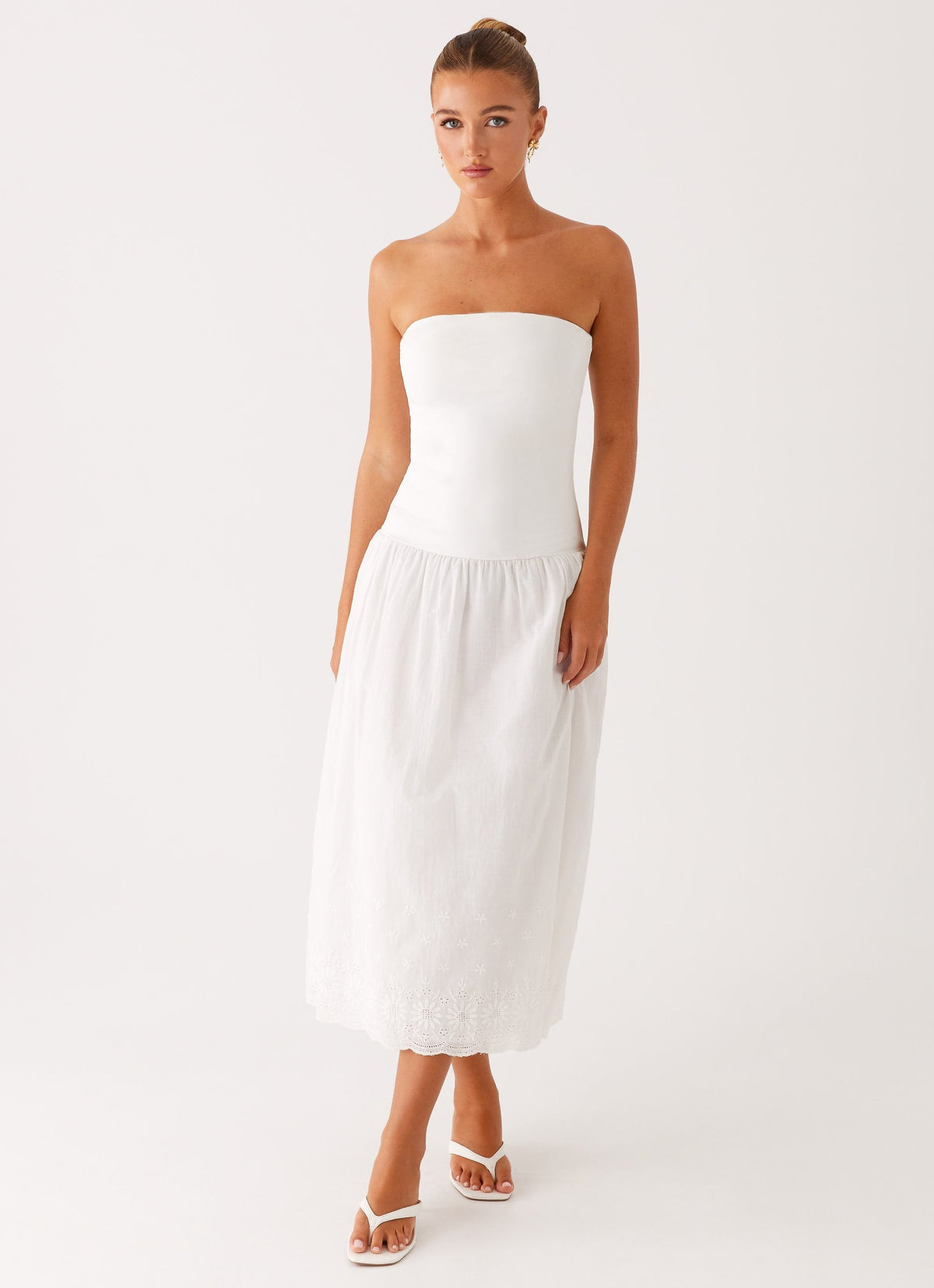 Cherry Skies Midi Dress - White