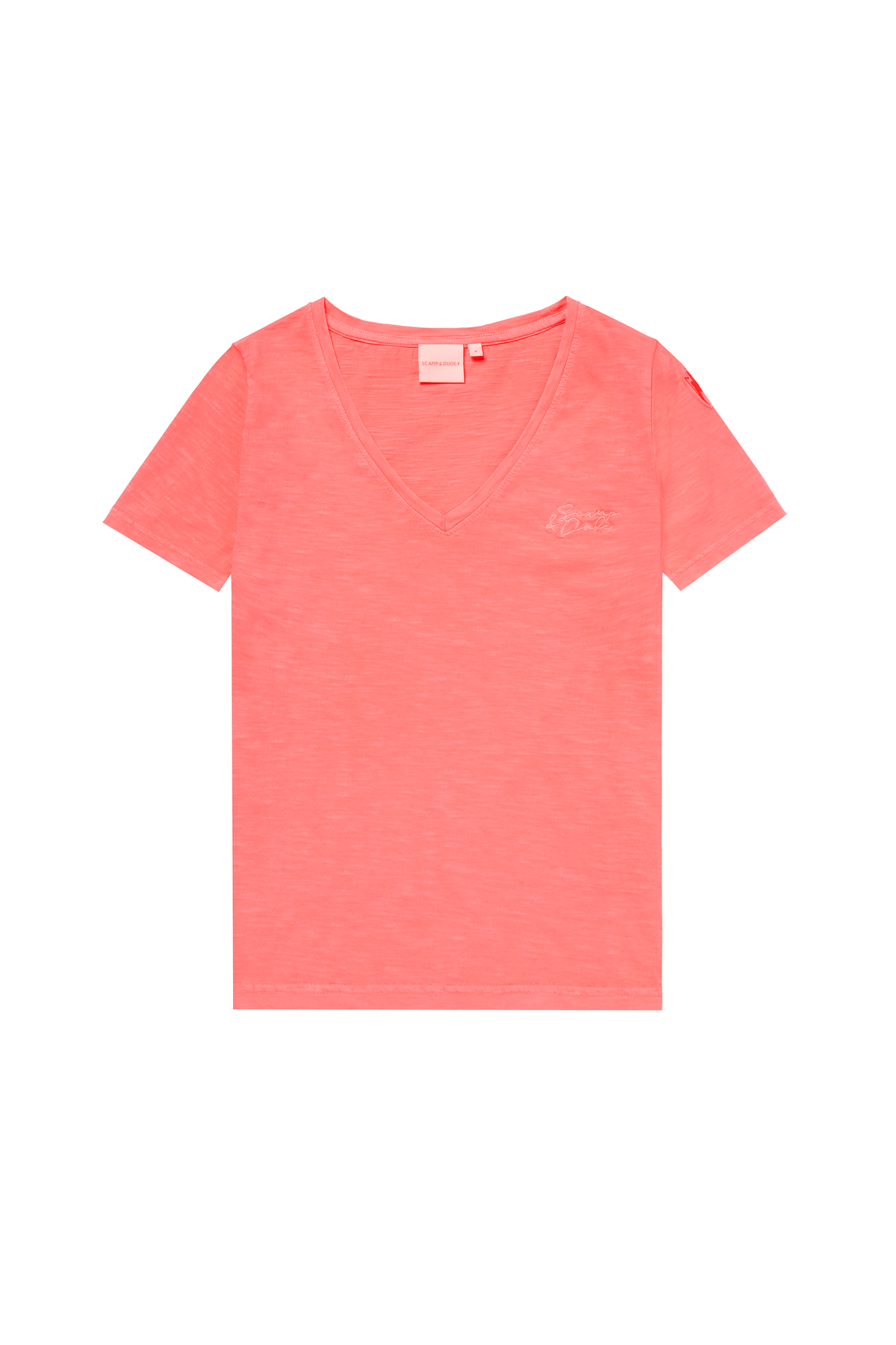 Washed Neon Coral V-Neck T-Shirt