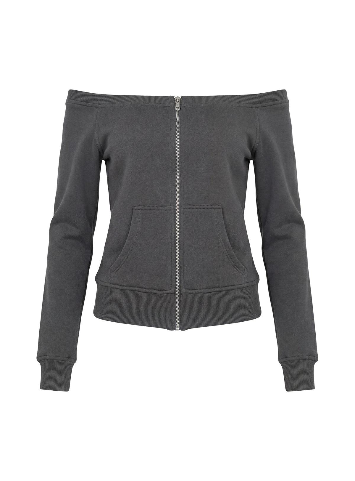 Airazo Off Shoulder Zip Through Jumper Grey