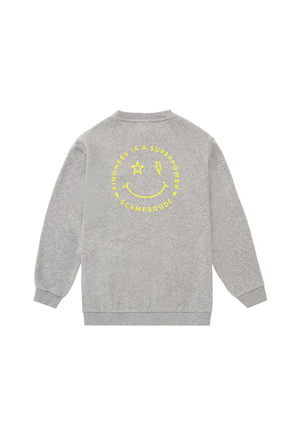 Kids Grey Marl Logo and Yellow Smiley Face Print Relaxed Sweatshirt