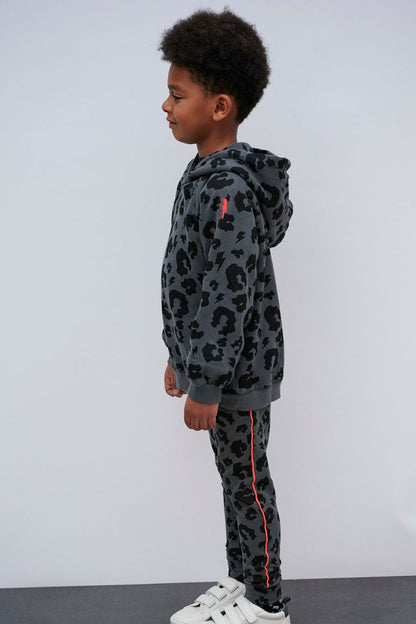 Kids Grey Leopard Hoodie