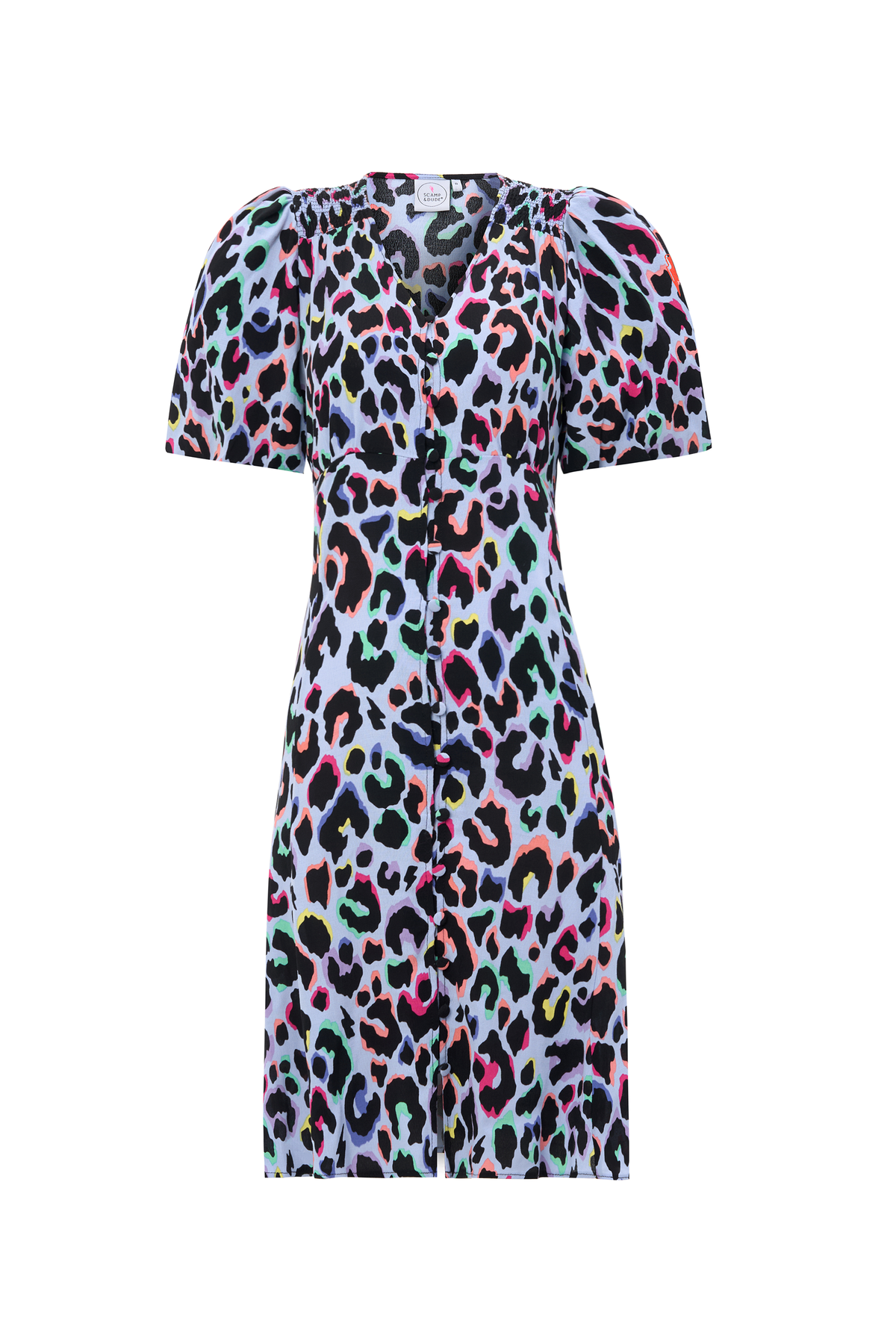 Light Blue with Rainbow Shadow Leopard Short Tea Dress