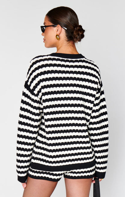 Inez Cardigan ~ Black and White Stripe Knit