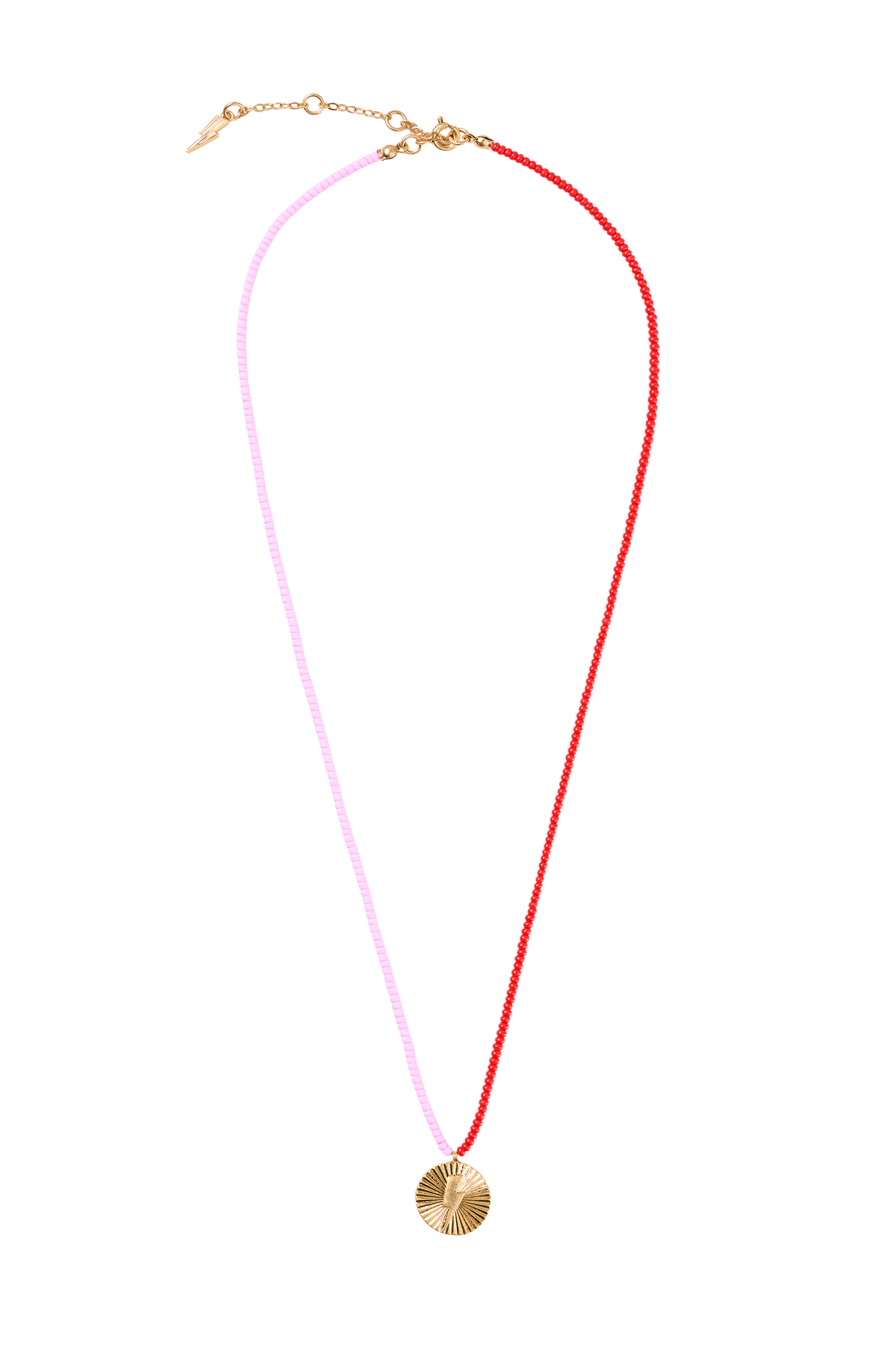 Red and Pink Bead Circle Bolt Necklace