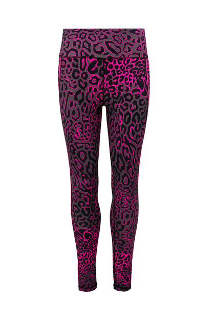 Grey with Pink Leopard Ray Full Length Active Leggings