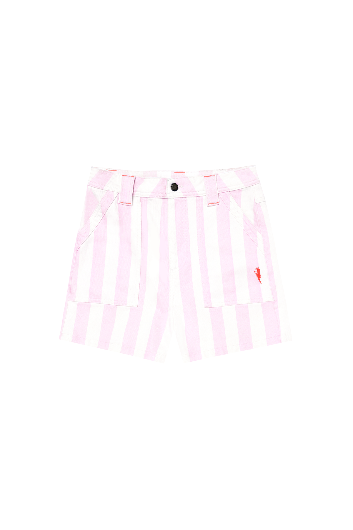 Pink and White Stripe Patch Pocket Denim Shorts