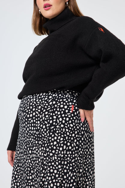 Black with White Cheetah Side Split Skirt