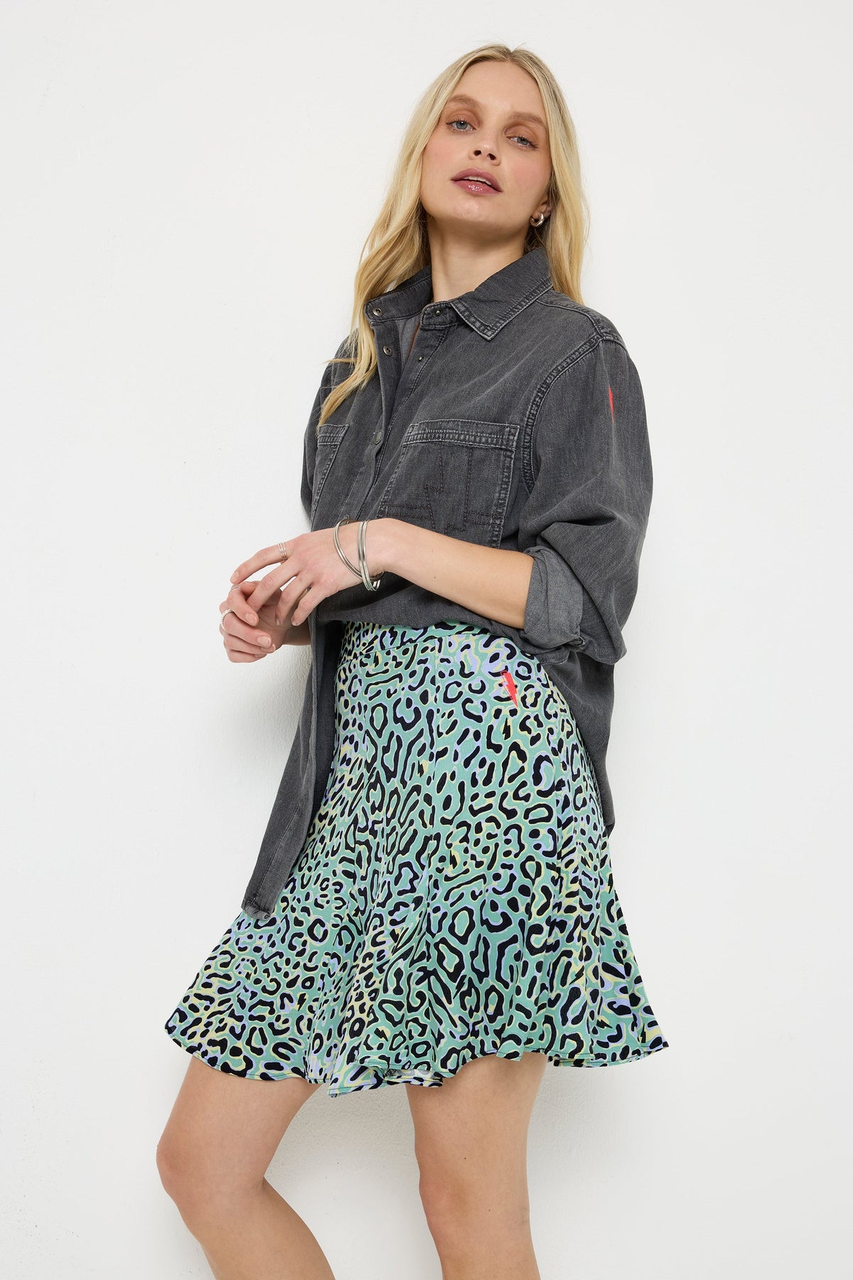 Green with Yellow Leopard Ray Skater Skirt