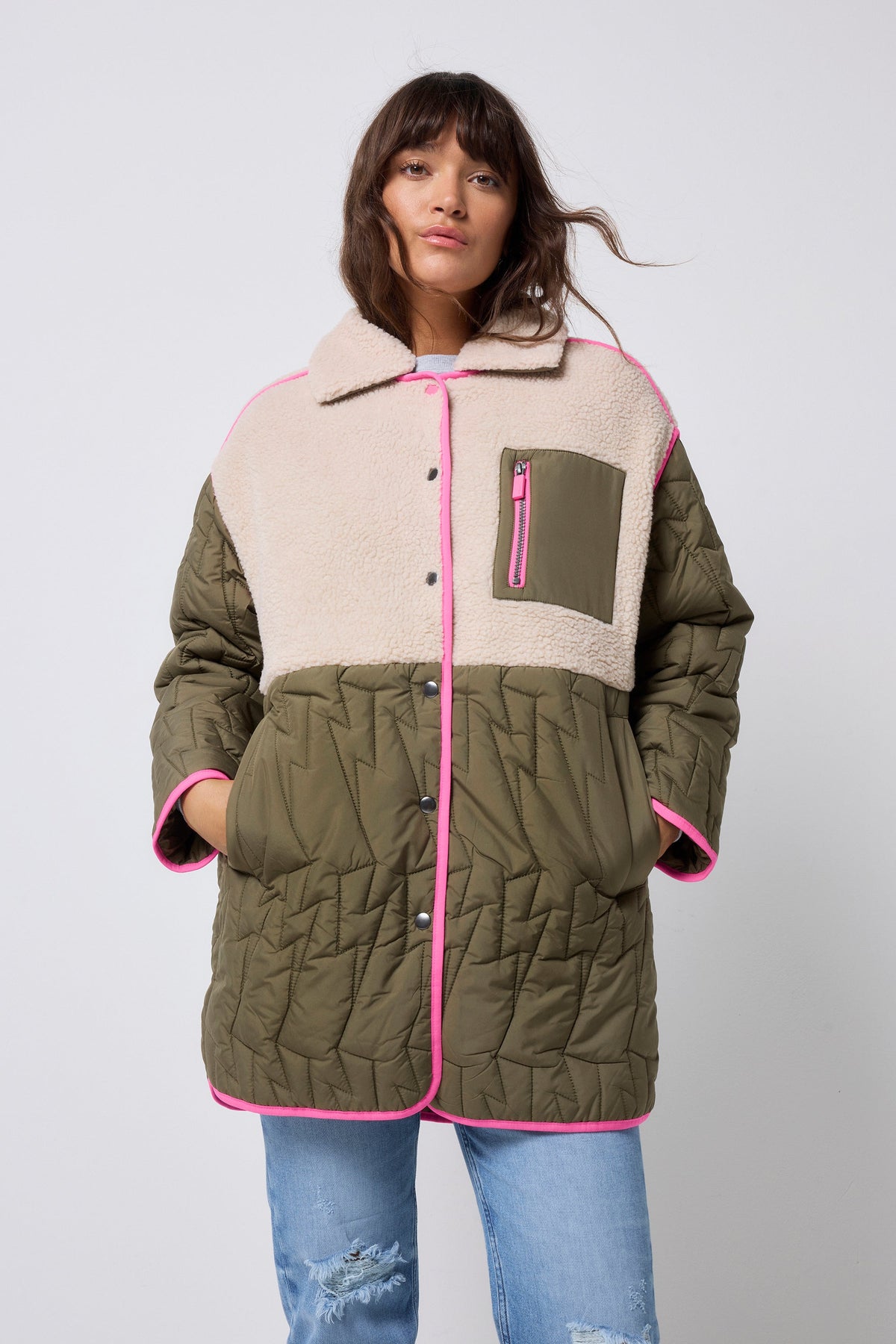 Quilted Khaki Lightning Bolt with Borg Coat