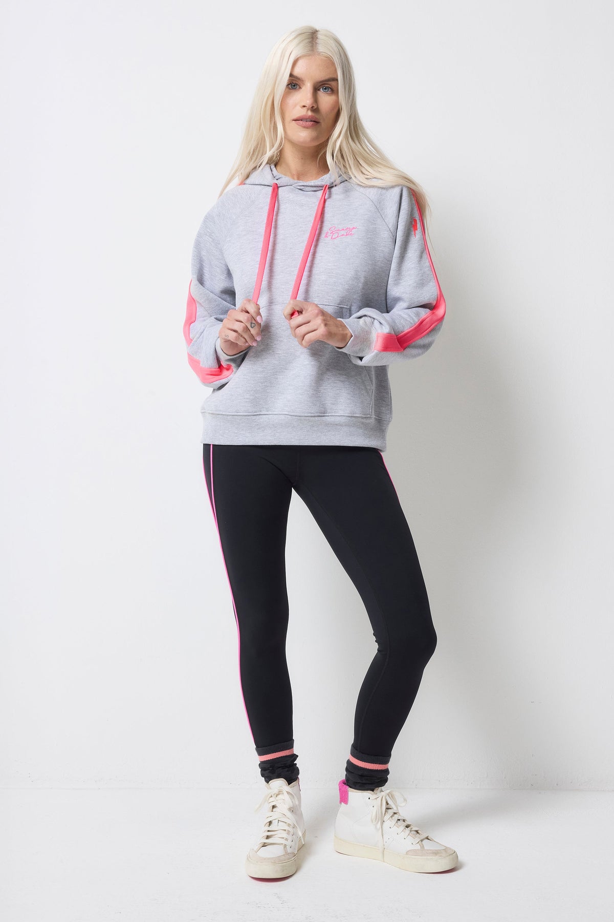 Light Grey Marl with Pink Colourblock Relaxed Hoodie