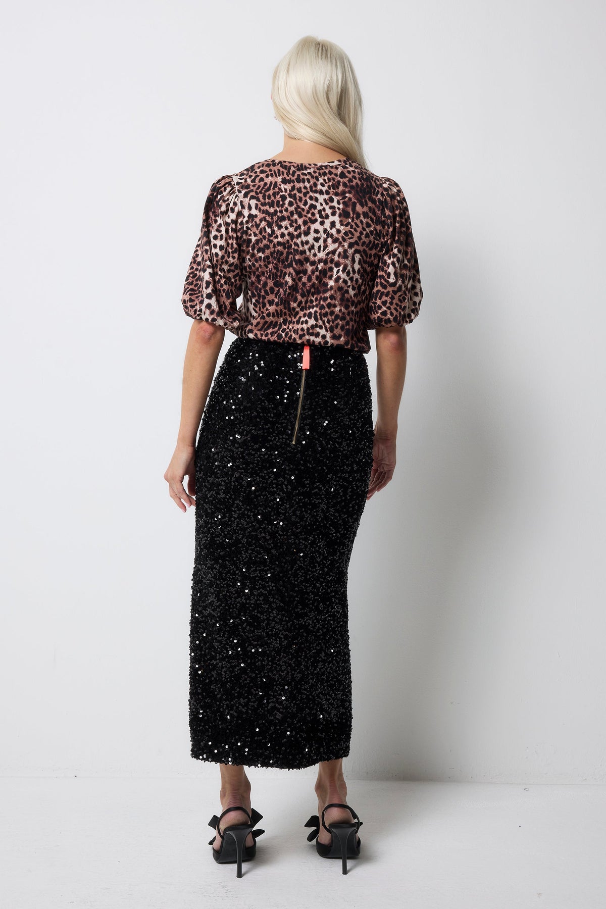 Black Sequin Velvet Midi Skirt