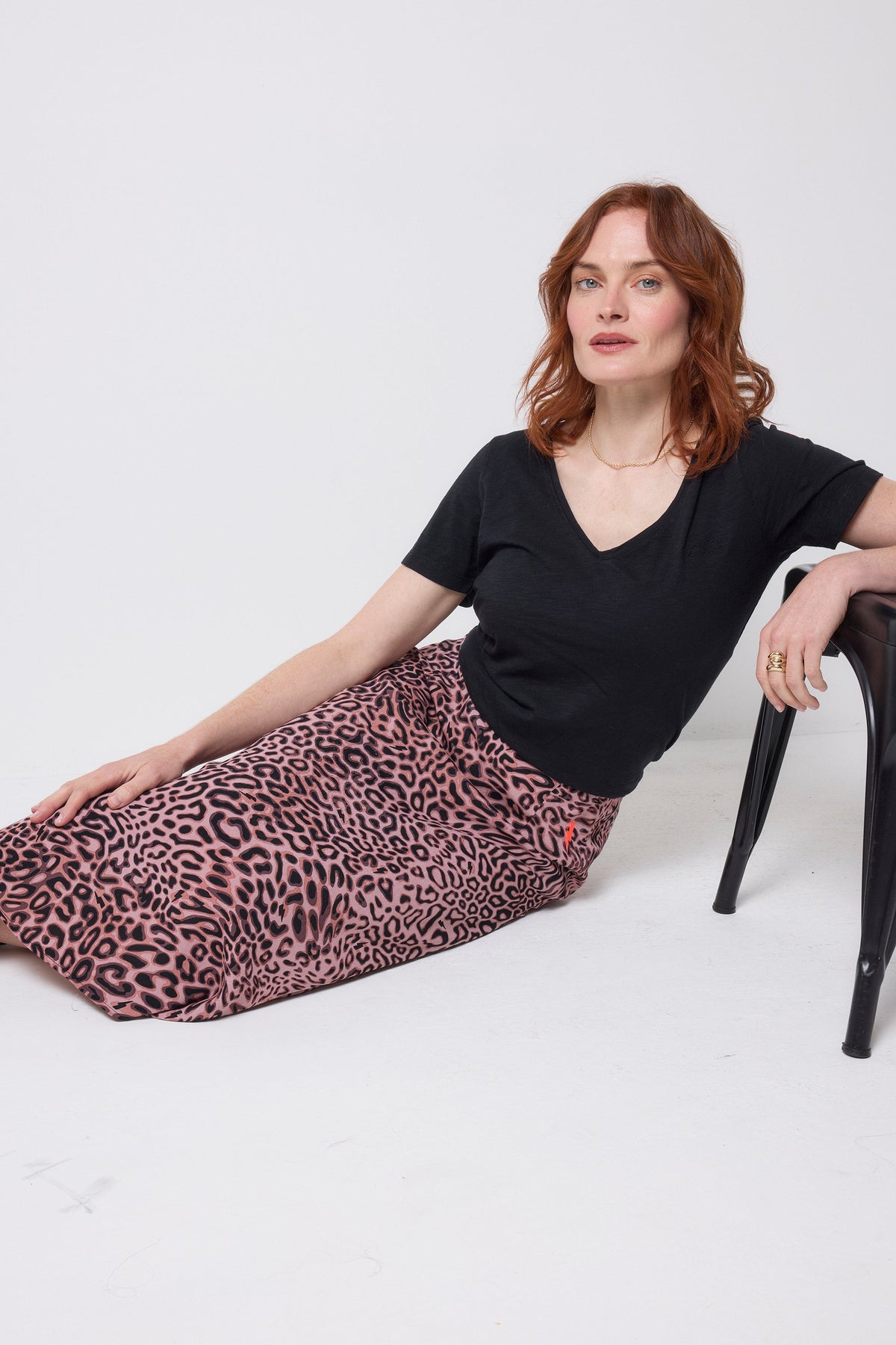 Neutral Leopard Ray Midi Slip Skirt