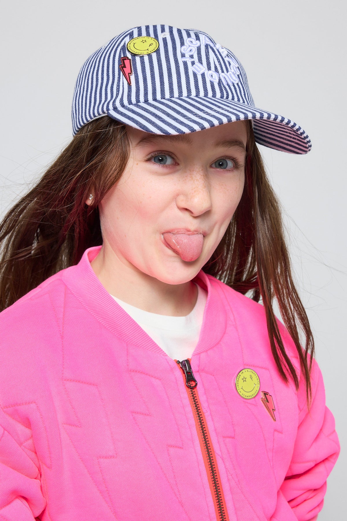 Kids Neon Pink Lightning Bolt Quilted Bomber Jacket