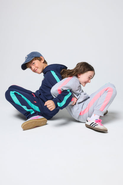 Kids Light Grey Marl Colourblock Hoodie