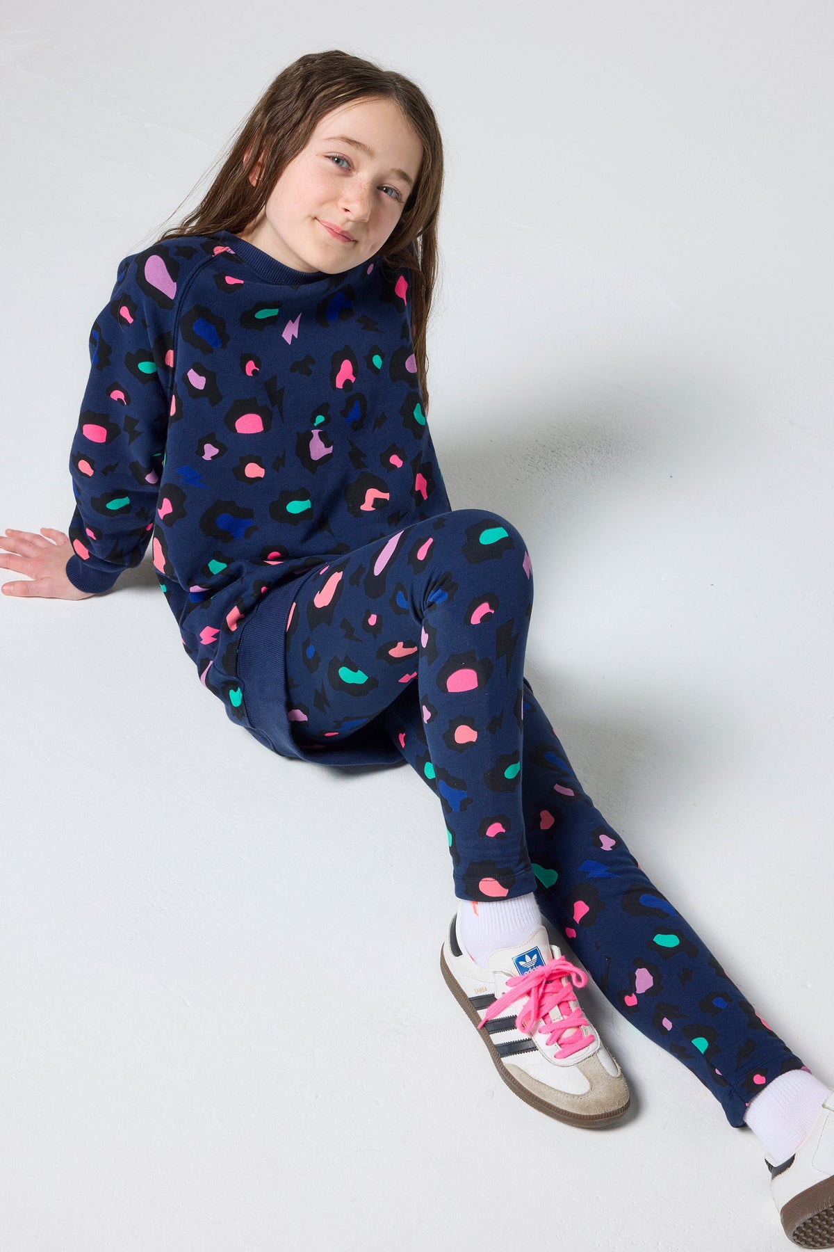 Kids Navy with Rainbow Snow Leopard Sweatshirt Dress
