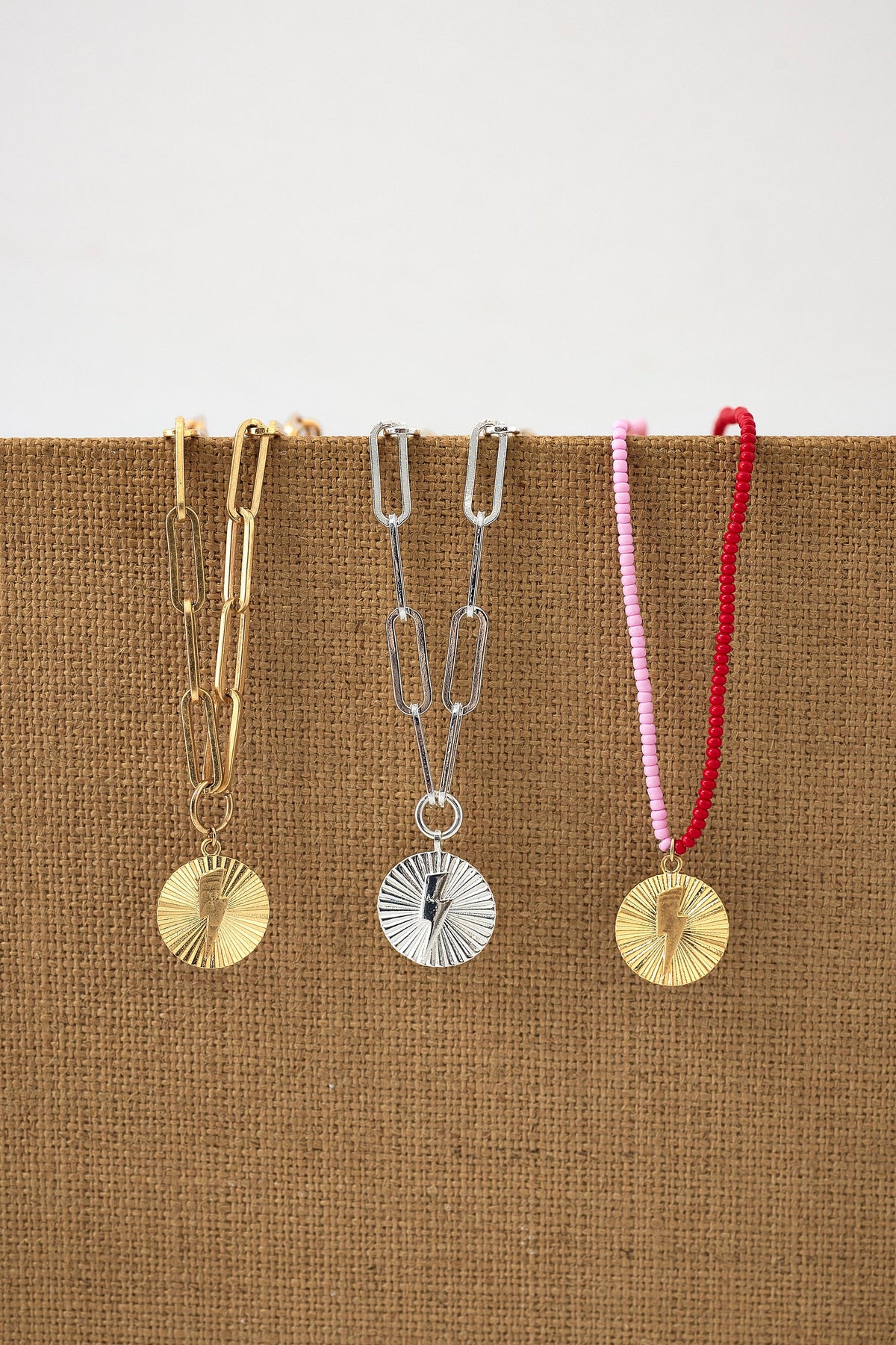 Silver Circle Bolt Pendant Necklace