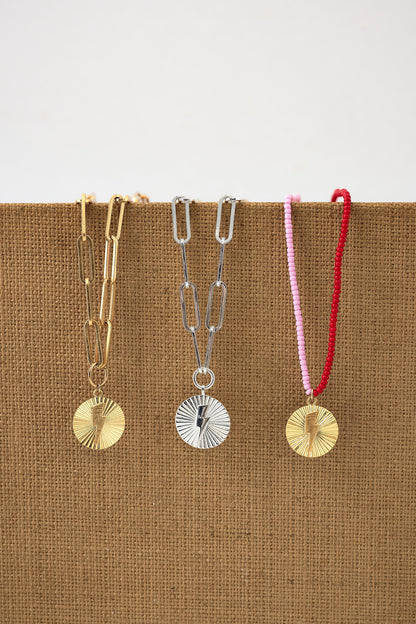 Silver Circle Bolt Pendant Necklace