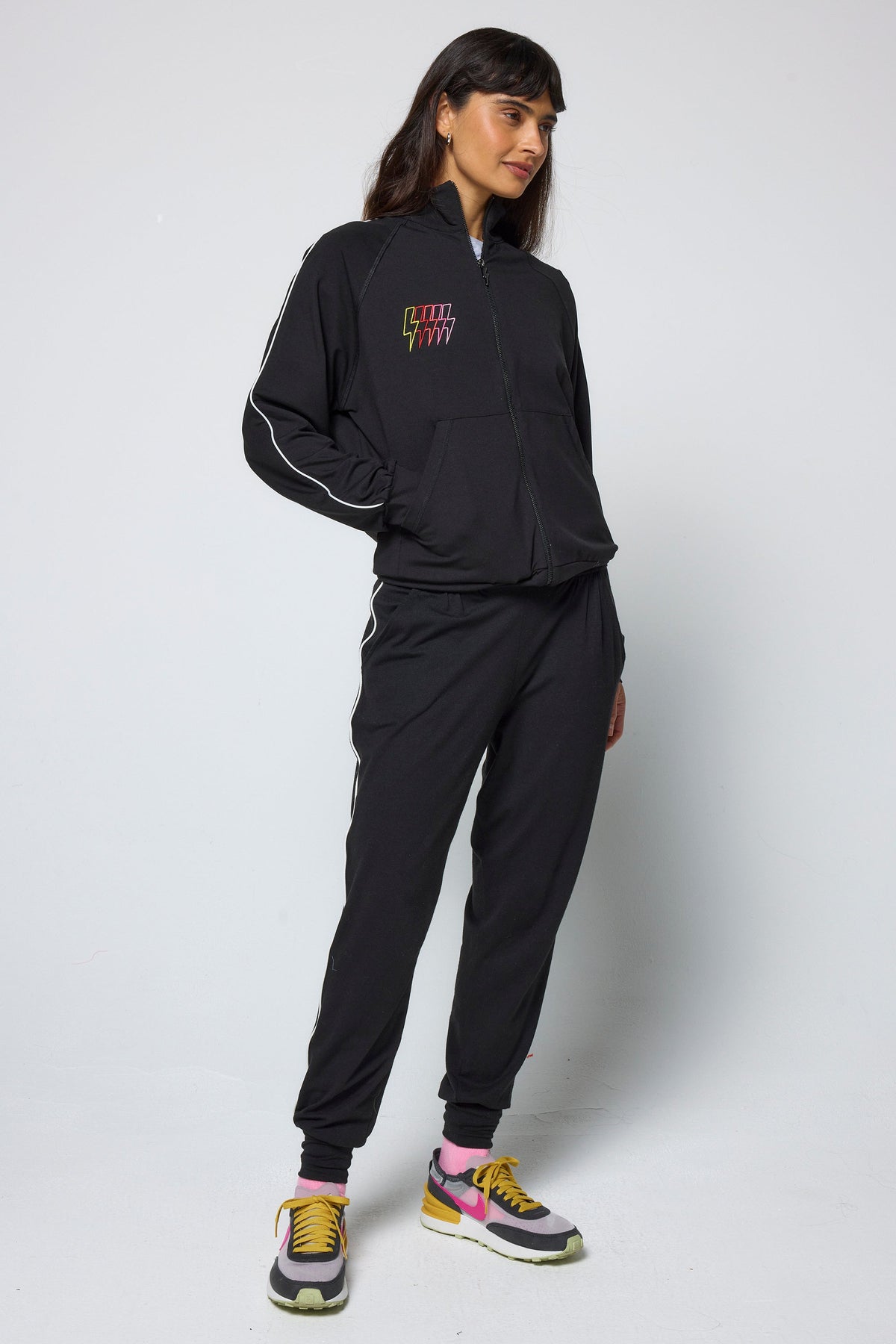Black Funnel Neck Zip Through Sweat Top