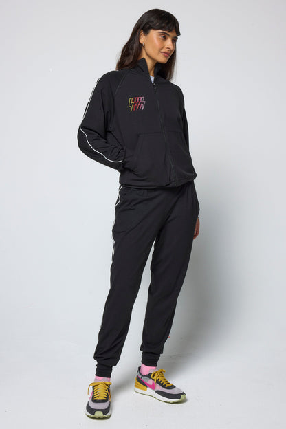 Black Funnel Neck Zip Through Sweat Top