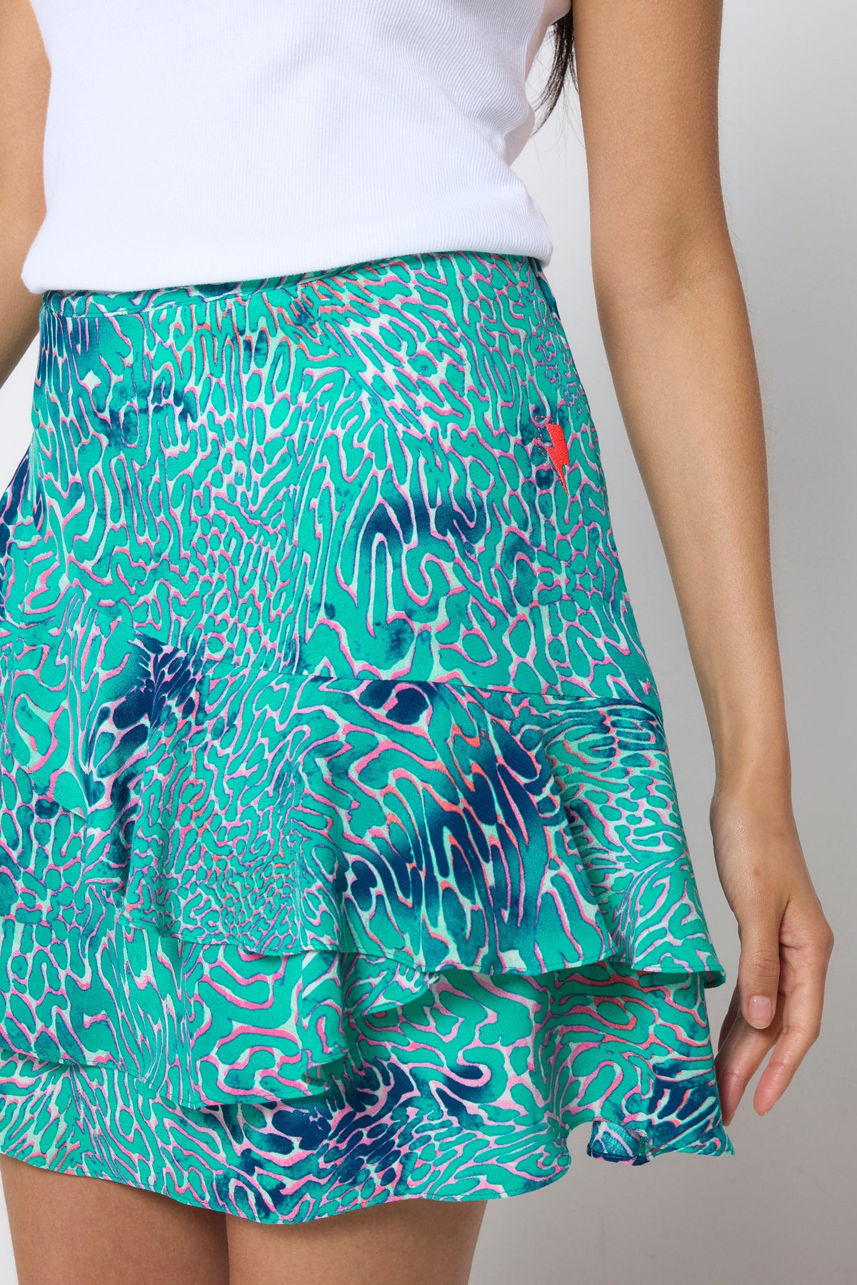 Turquoise Ocean Scales Ruffle Mini Skirt