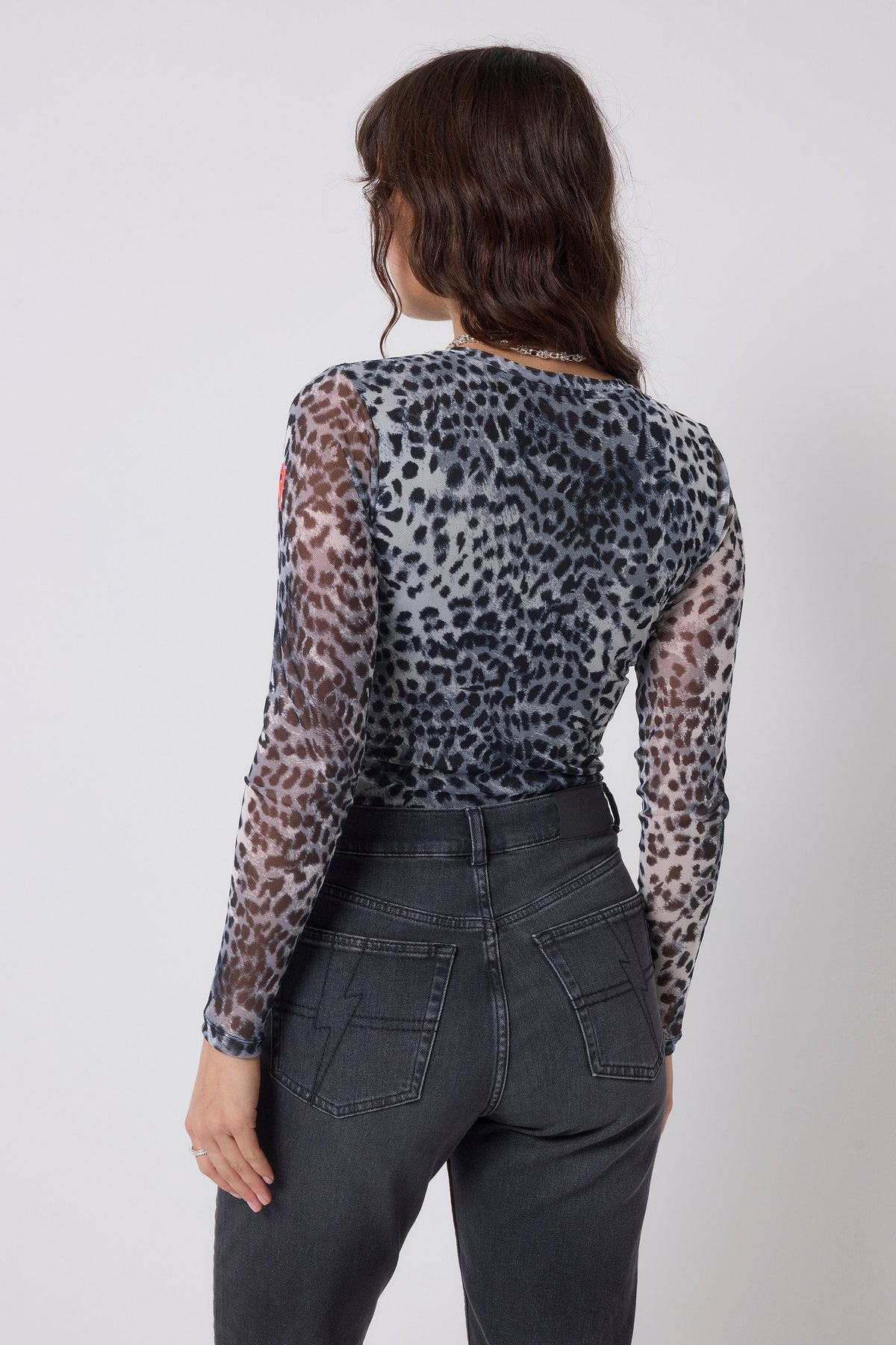 Grey Cheetah Mesh Top