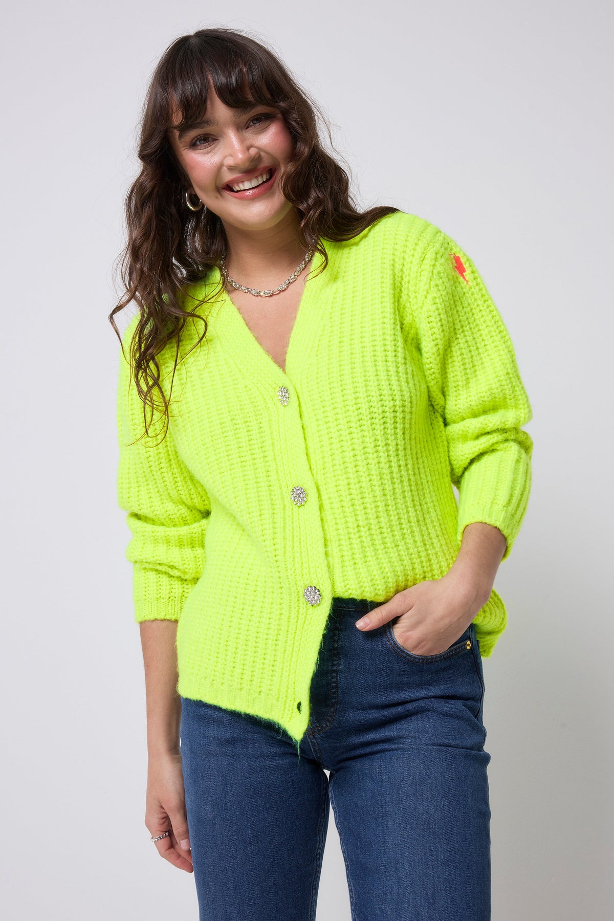 Neon Yellow Button Through Cardigan