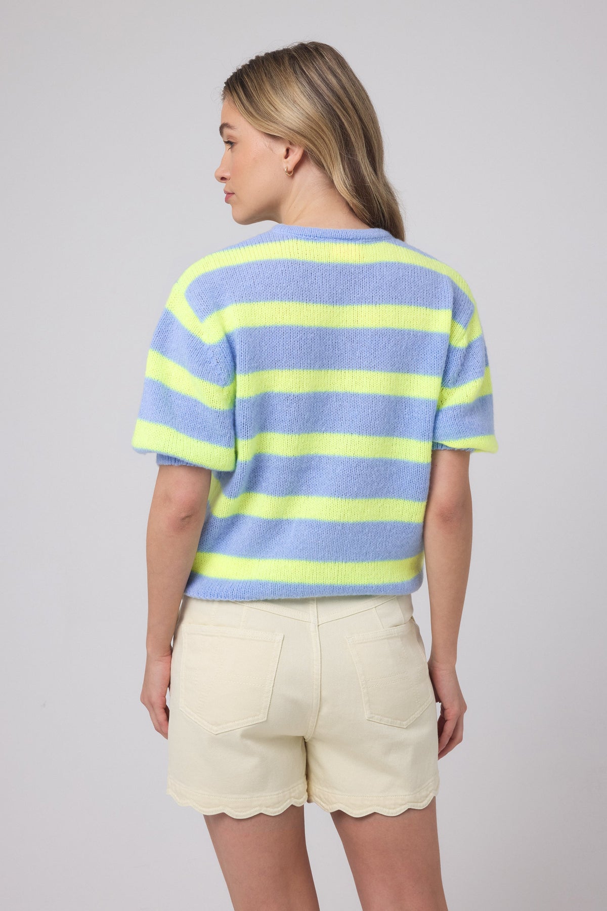 Light Blue with Yellow Stripe Short Sleeve Cardigan